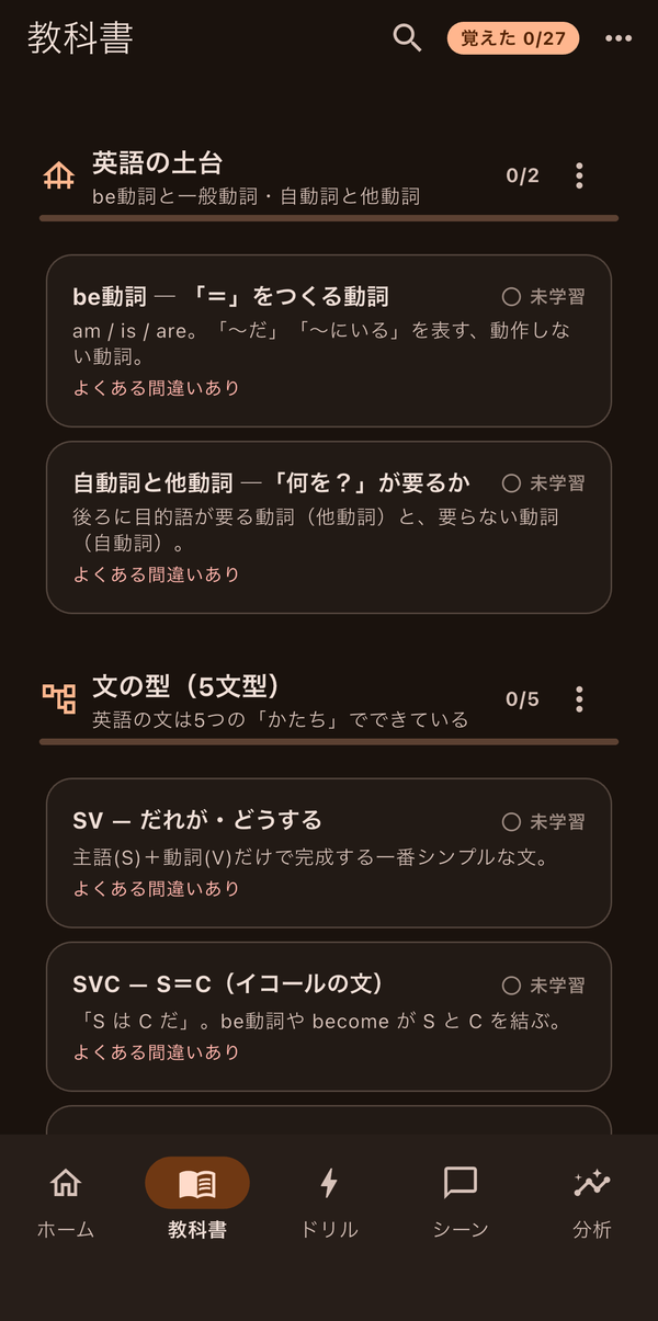 教科書タブ（文型の解説）